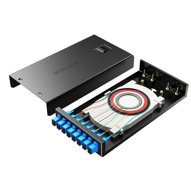 Fbo-108s-s optical fiber terminal box SC8 port single mode 9/125 fully equipped pigtail optical cable fusion box sc/fc/lc interface universal optical fiber patch panel distribution frame